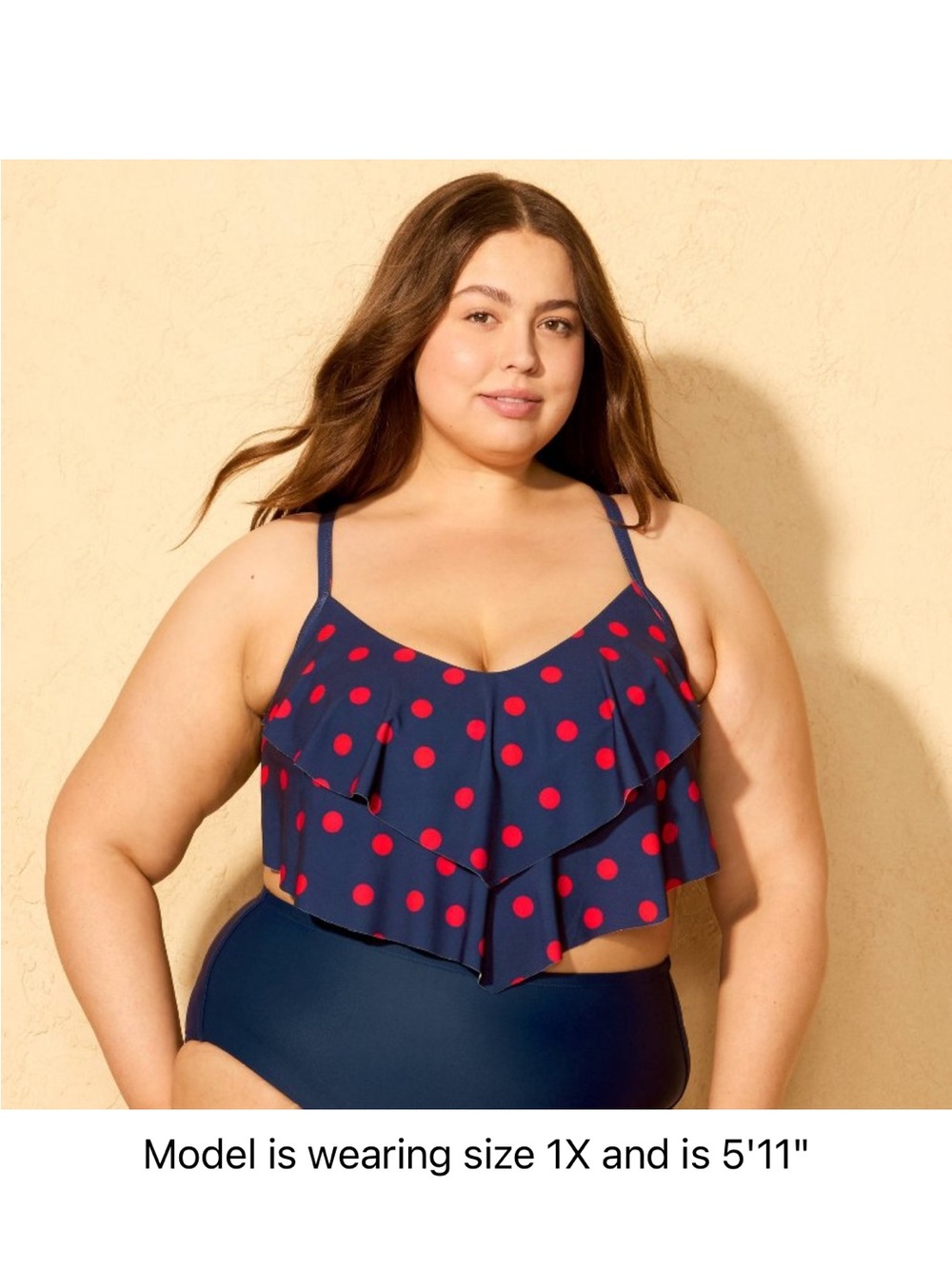 NWT Shade & Shore Navy Swim Top with Red Polka Dots